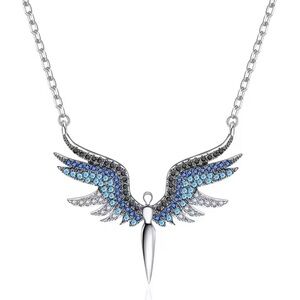Blue Angel Wings Stainless Steel Waterproof Necklace